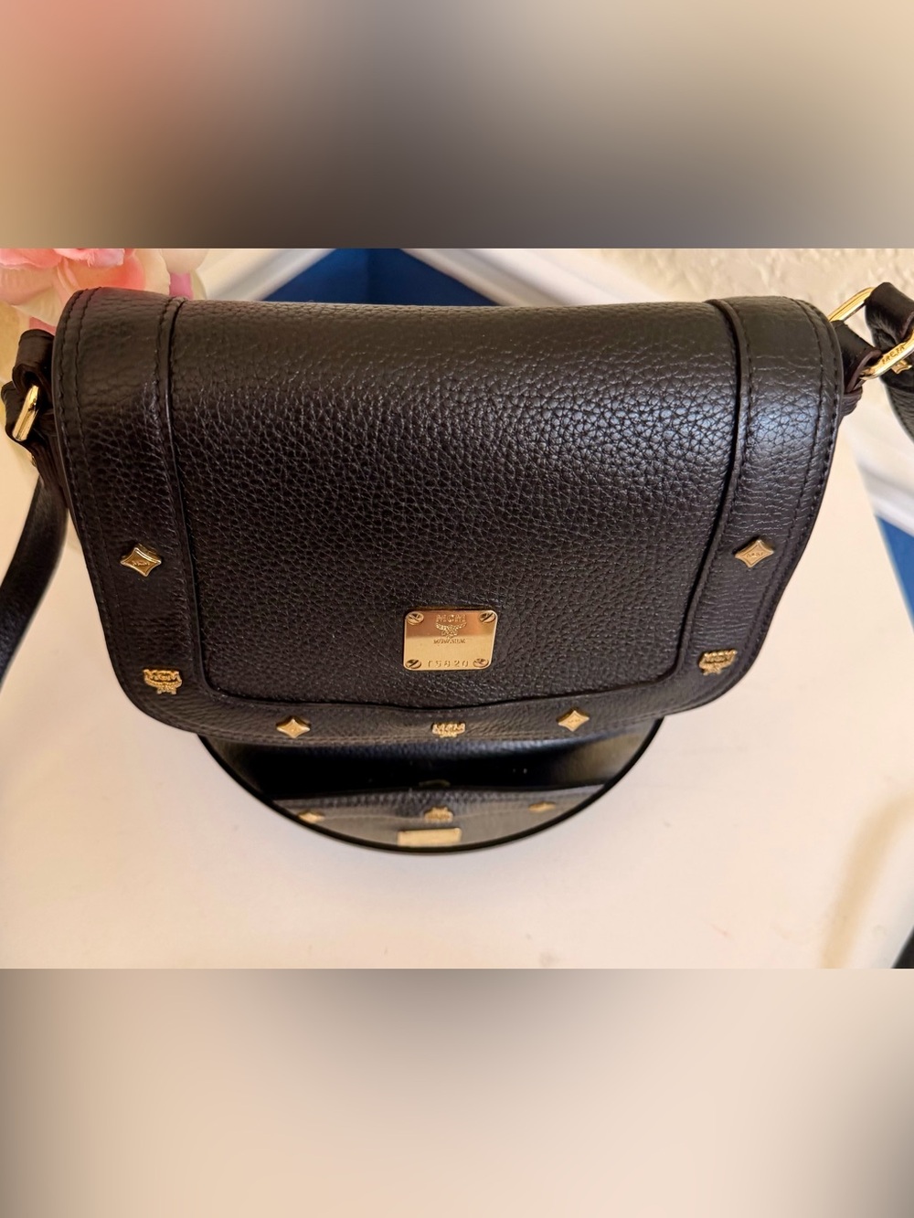 MCM Pebbled Black Leather Crossbody Bag with outside slip pocket!! - Picture 5 of 16